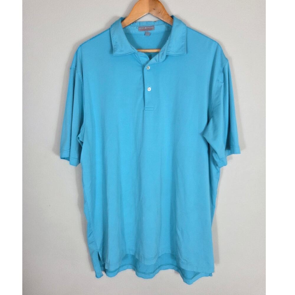Peter Millar Summer Comfort Men's Blue & White Striped Golf Polo Shirt Size XL